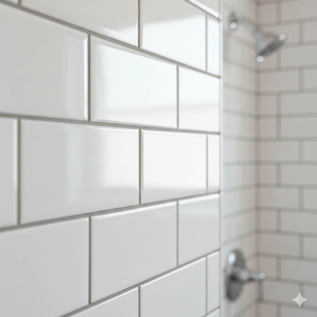 Professional bathroom regrouting results in Tulsa OK featuring clean, waterproof white grout lines in a modern tiled shower.